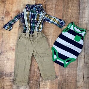Boys 12-18 Months Matching Suspender Pant Plaid Bodysuit Outfit + Tank Bodysuit